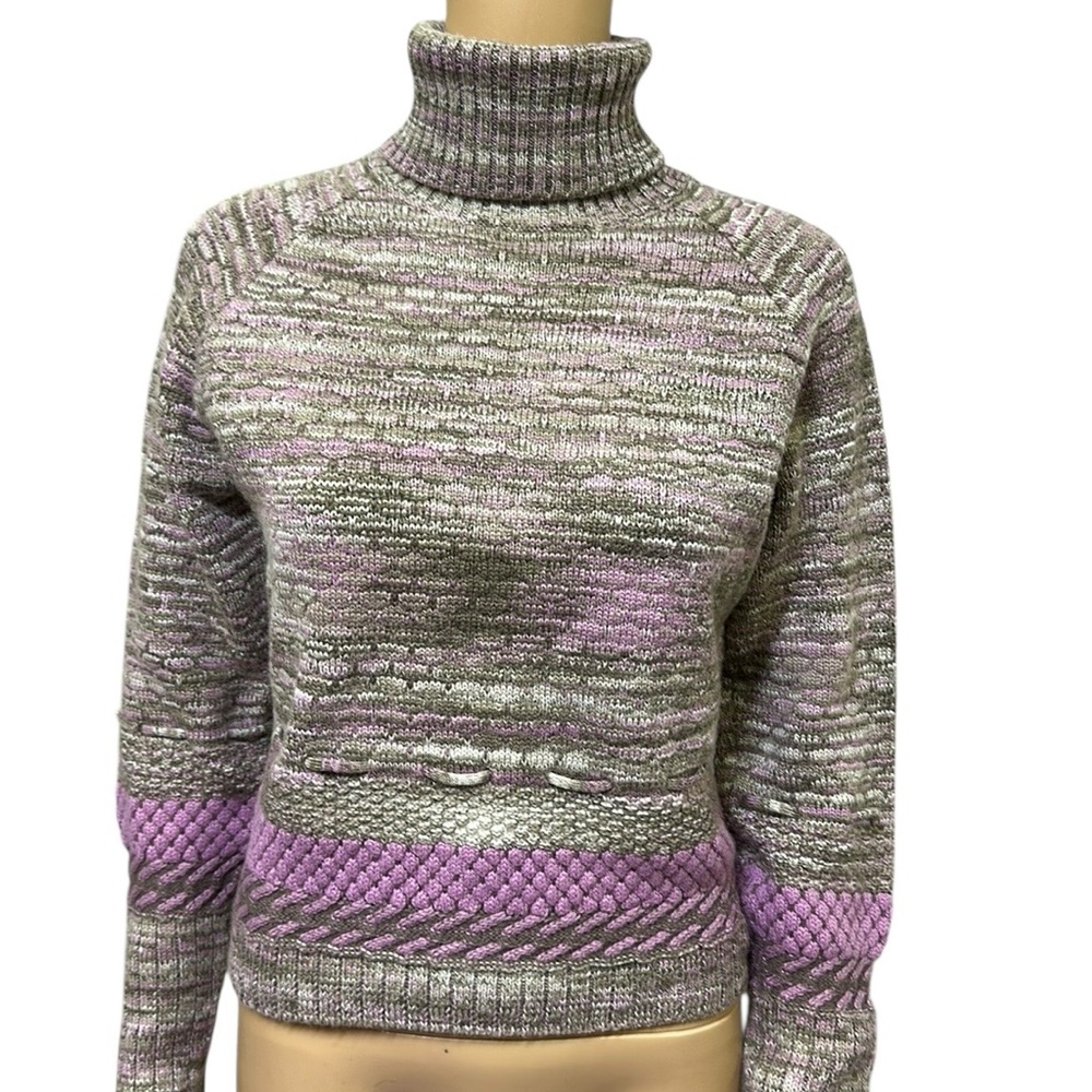 Metropolis Wool Blend Vintage Knit Loop Turtleneck Purple Accent Sweater Size M